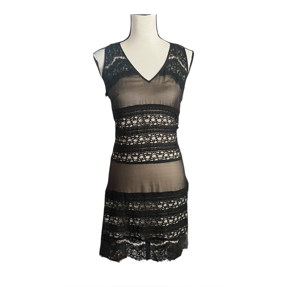 Sundance 100% Silk sheer lace overlay v neck dress. SZ. XS